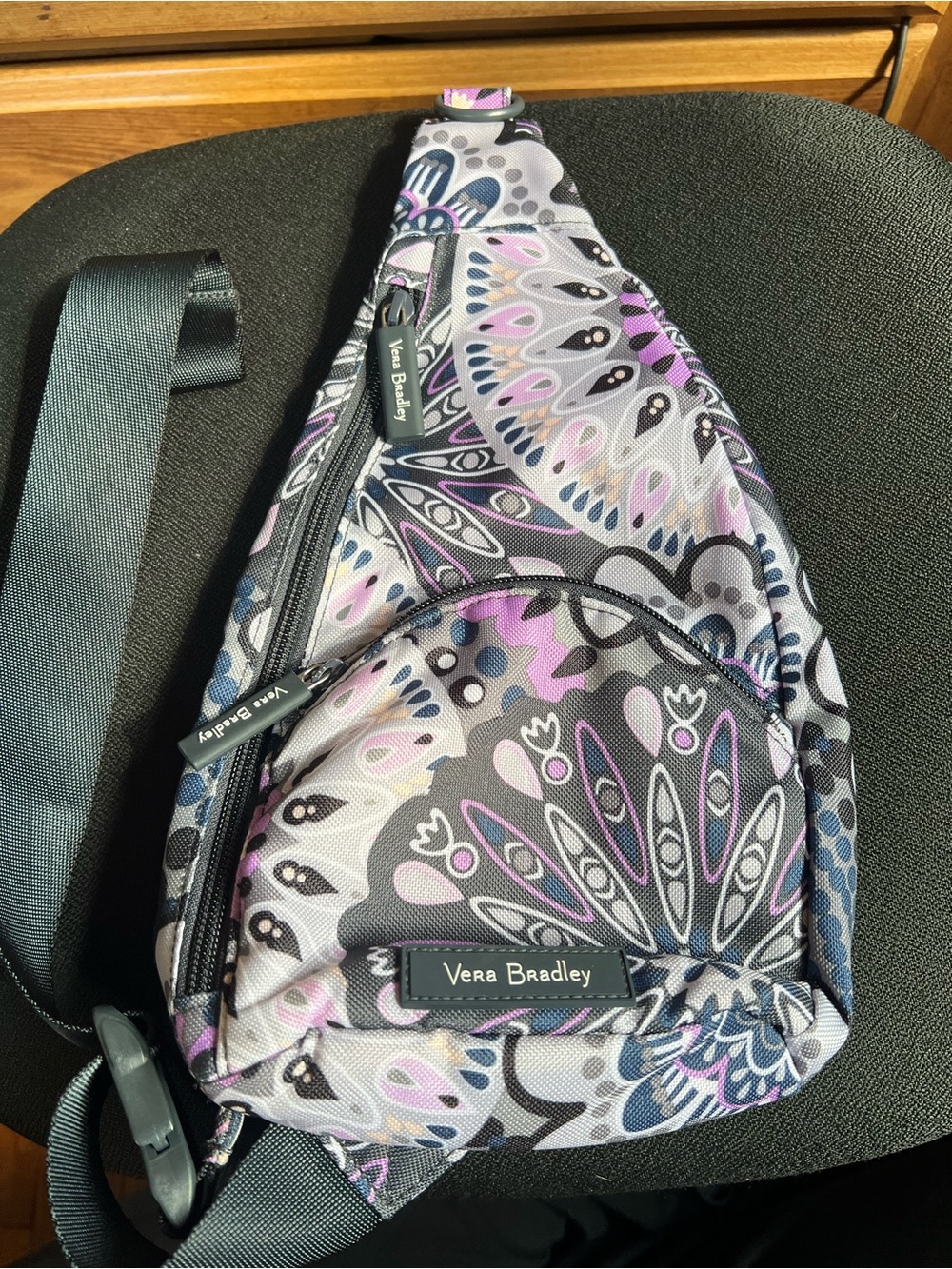 Vera Bradley Small Gray, Purple & Pink Patterned Crossbody Sling